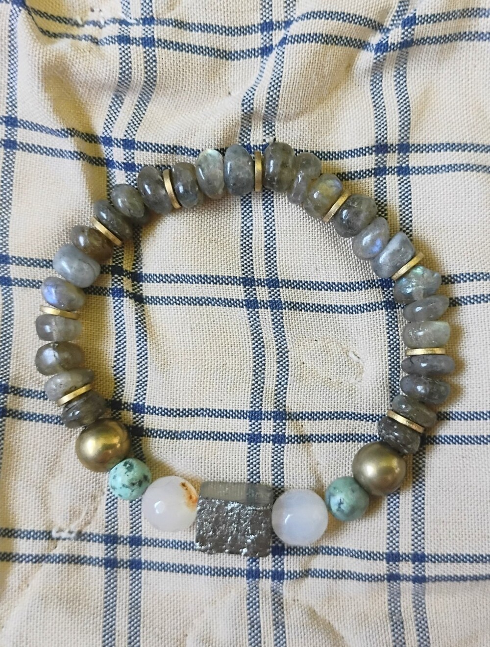 Handmade Labradorite and Pyrite Cube Stretch Bracelet